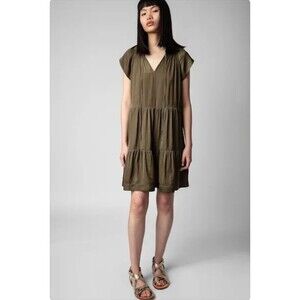 Zadig & Voltaire Rito Satin Dress Olive Green Women’s Size M